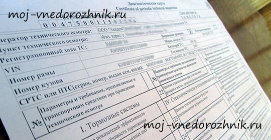 Диагностическая карта ТС